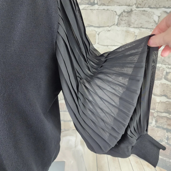 Adrianna  Papell Sheer Pleated Bishop Sleeve Cardigan Black Size Large - Picture 10 of 14